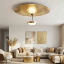 Plafoniere Moderne-Fabas Luce Plafoniera led nero oro moderna yuko per soggiorno