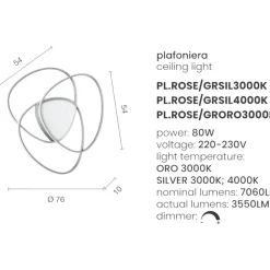 Plafoniere Moderne-Ondaluce Plafoniera led rose gr silver 4000k design moderna