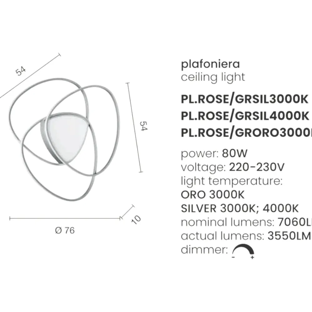 Plafoniere Moderne-Ondaluce Plafoniera led rose gr silver 4000k design moderna