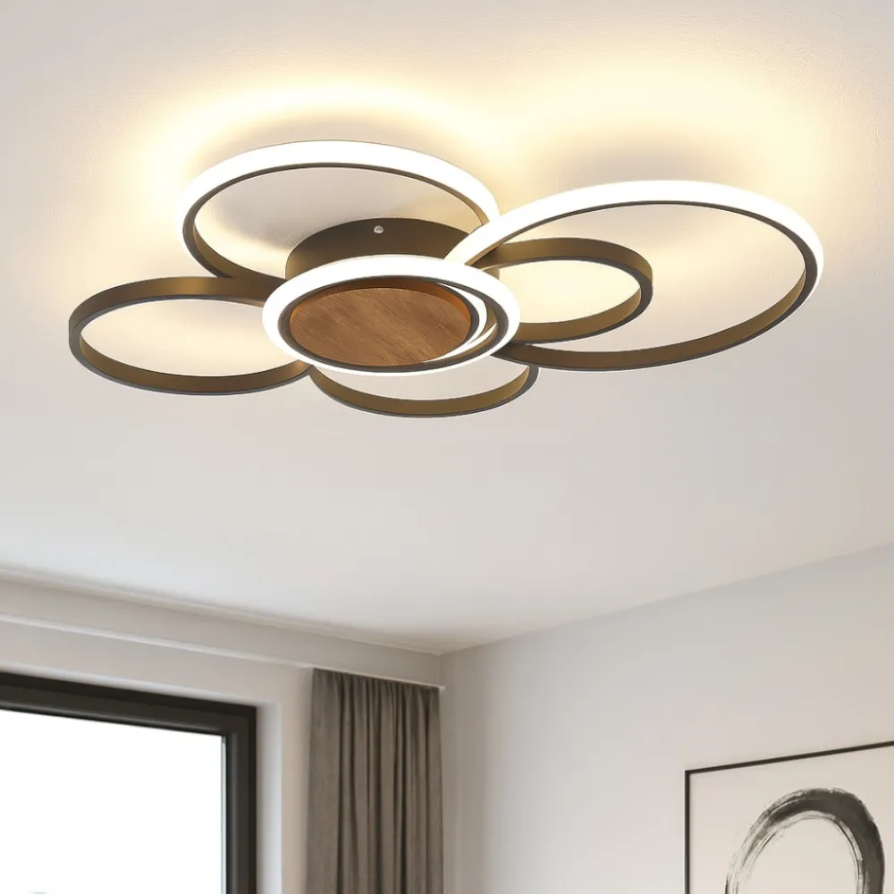 Plafoniere Moderne-Selezionato da Mazzolaluce Plafoniera led 60w antracite legno 2700k a 6000k con telecomando