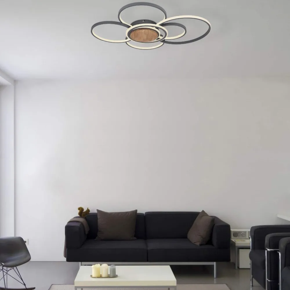 Plafoniere Moderne-Selezionato da Mazzolaluce Plafoniera led 60w antracite legno 2700k a 6000k con telecomando