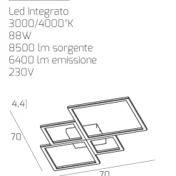 Plafoniere Moderne-Top Light Plafoniera led 88w bianca 3000k 4000k