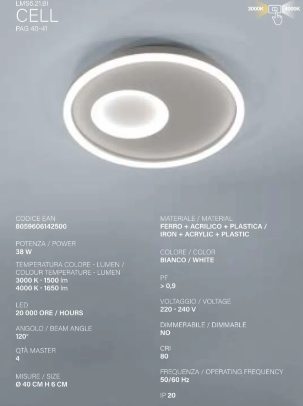 Plafoniere Moderne-Vivida International Plafoniera led 38w 3000k 4000k bianca rotonda vivida cell