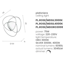 Plafoniere Moderne-Ondaluce Plafoniera led75w 3000k moderna rose md silver dimmerabile