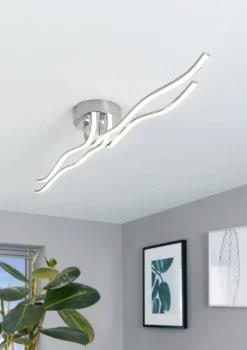 Plafoniere Moderne-Eglo Plafoniera led 32w 3000k roncade moderna cromata per soggiorno