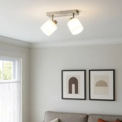 Plafoniere Moderne-Selezionato da Mazzolaluce Plafoniera 2 luci orientabili nichel paralumi tessuto bianco