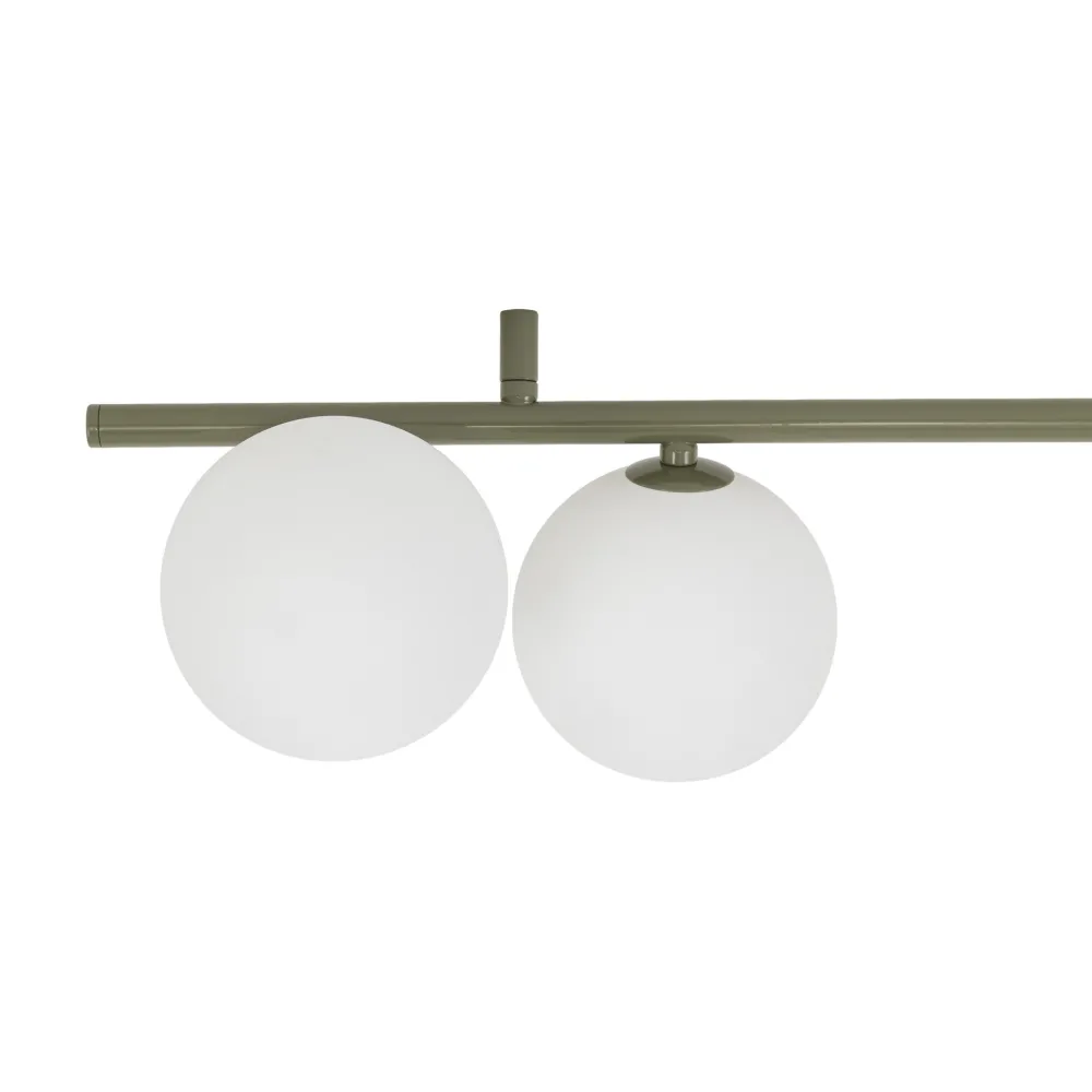 Plafoniere Moderne-Selezionato da Mazzolaluce Plafoniera lunga 200 cm verde oliva con sfere di vetro per soggiorno moderno