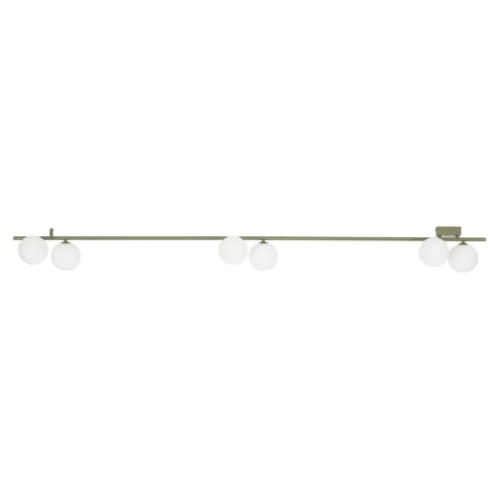 Plafoniere Moderne-Selezionato da Mazzolaluce Plafoniera lunga 200 cm verde oliva con sfere di vetro per soggiorno moderno