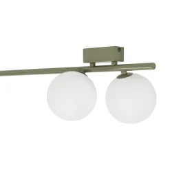 Plafoniere Moderne-Selezionato da Mazzolaluce Plafoniera lunga 200 cm verde oliva con sfere di vetro per soggiorno moderno
