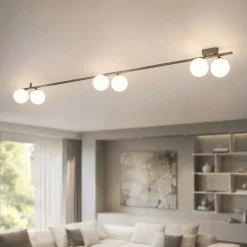 Plafoniere Moderne-Selezionato da Mazzolaluce Plafoniera marrone lunga 200 cm moderna con sfere in vetro per soggiorno