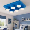 Plafoniere Moderne-Selezionato da Mazzolaluce Plafoniera mattoncini 6 luci blu rettangolare moderna per cameretta