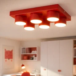 Plafoniere Moderne-Selezionato da Mazzolaluce Plafoniera mattoncini 6 luci rossa per cameretta moderna