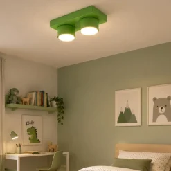Plafoniere Moderne-Selezionato da Mazzolaluce Plafoniera mattoncino verde 2 luci per cameretta