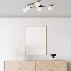 Plafoniere Moderne-Miloox Plafoniera kika nera e oro design moderno 5 sfere vetro bianco