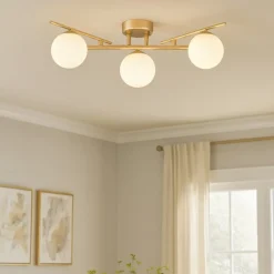 Plafoniere Moderne-Ideal Lux Plafoniera moderna atlas pl3 oro opaco tre sfere vetro bianche