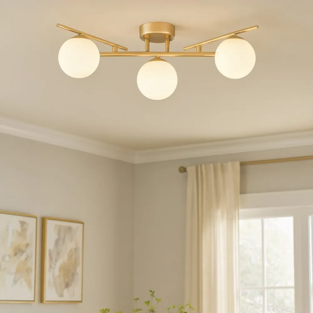 Plafoniere Moderne-Ideal Lux Plafoniera moderna atlas pl3 oro opaco tre sfere vetro bianche
