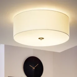 Plafoniere Moderne-Eglo Plafoniera moderna cilindro in tessuto bianco 47 cm pastera