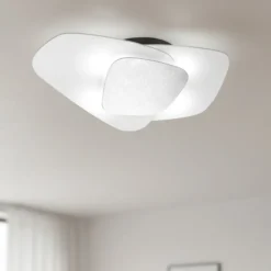 Plafoniere Moderne-Top Light Plafoniera moderna 54cm vetri bianchi placca foglia argento