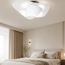 Plafoniere Moderne-Top Light Plafoniera moderna 54cm vetri bianchi placca foglia argento