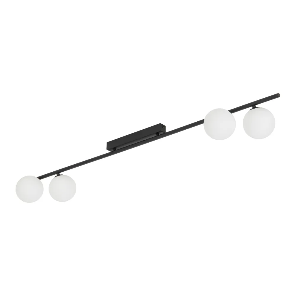 Plafoniere Moderne-Selezionato da Mazzolaluce Plafoniera moderna da soffitto barra 141 cm nera con sfere di vetro per soggiorno