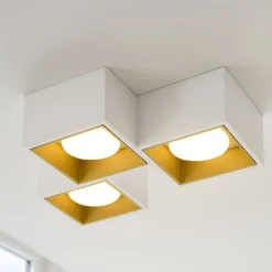 Plafoniere Moderne-Sforzin Illuminazione Plafoniera moderna in gesso bianco dettagli oro sforzin nasso
