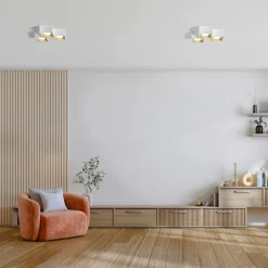 Plafoniere Moderne-Sforzin Illuminazione Plafoniera moderna in gesso bianco dettagli oro sforzin nasso