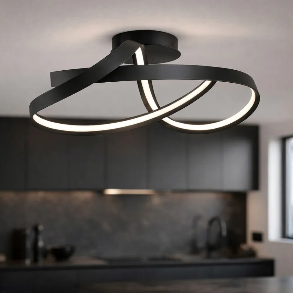 Plafoniere Moderne-Selezionato da Mazzolaluce Plafoniera moderna intreccio nero per cucina led 47w 2700k 3000k 4000k
