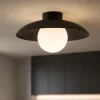Plafoniere Moderne-Selezionato da Mazzolaluce Plafoniera moderna nera rotonda con sfera di vetro bianco
