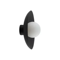 Plafoniere Moderne-Selezionato da Mazzolaluce Plafoniera moderna nera rotonda con sfera di vetro bianco