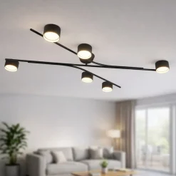 Plafoniere Moderne-Selezionato da Mazzolaluce Plafoniera moderna nero oro per soggiorno 6 luci orientabili