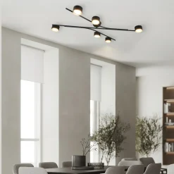 Plafoniere Moderne-Selezionato da Mazzolaluce Plafoniera moderna nero oro per soggiorno 6 luci orientabili