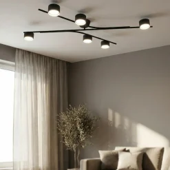 Plafoniere Moderne-Selezionato da Mazzolaluce Plafoniera moderna nero oro per soggiorno 6 luci orientabili