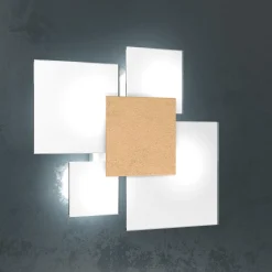Plafoniere Moderne-Top Light Plafoniera moderna per cucina in vetro bianco foglia oro rettangolare