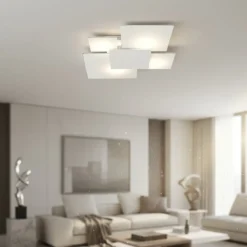 Plafoniere Moderne-Top Light Plafoniera moderna per cucina vetro e placca bianco rettangolare