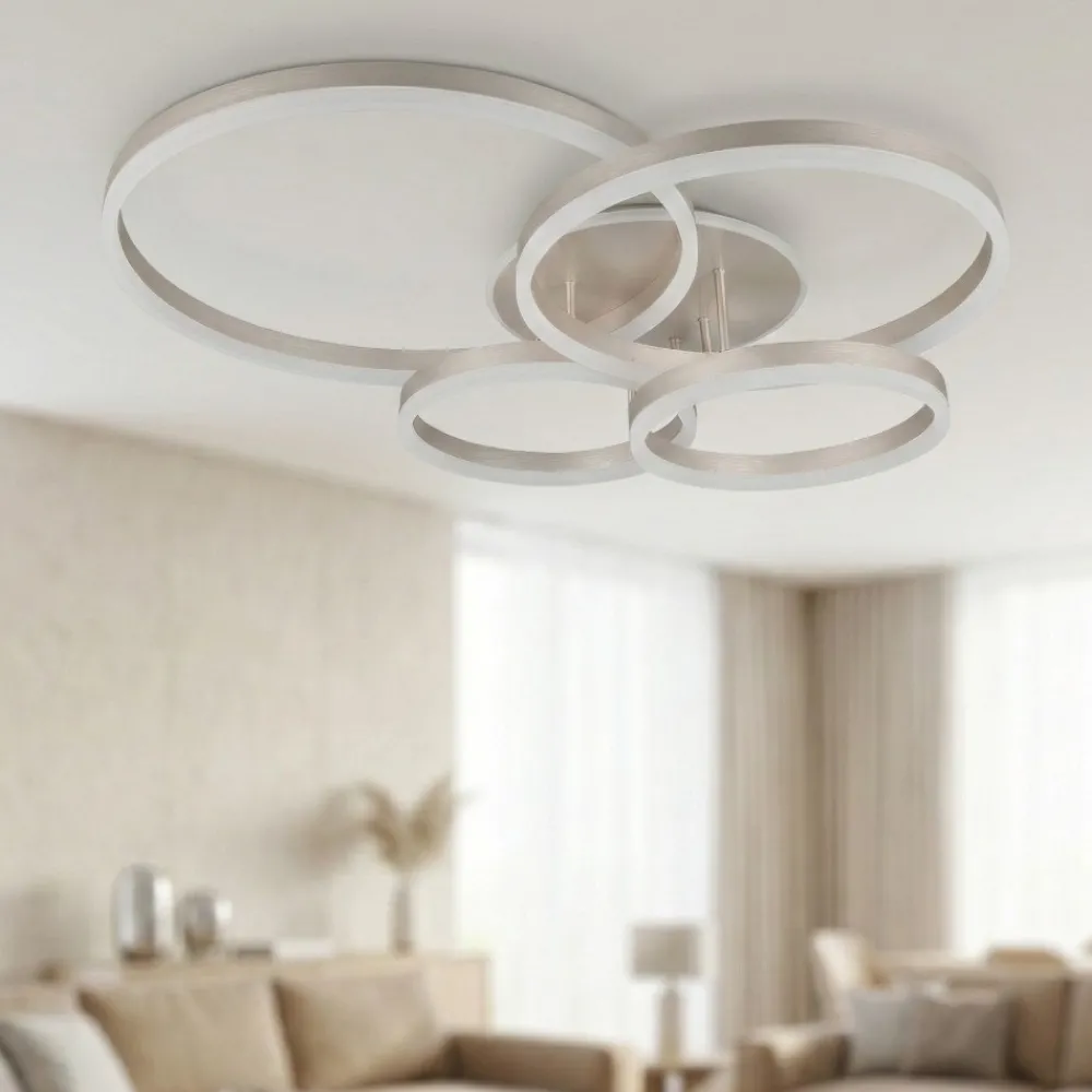 Plafoniere Moderne-Selezionato da Mazzolaluce Plafoniera moderna per soggiorno nickel led dimmerabile con telecomando