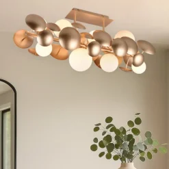 Plafoniere Moderne-Selezionato da Mazzolaluce Plafoniera moderna per soggiorno oro sfere vetro bianco