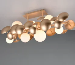Plafoniere Moderne-Selezionato da Mazzolaluce Plafoniera moderna per soggiorno oro sfere vetro bianco