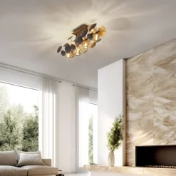 Plafoniere Moderne-Selezionato da Mazzolaluce Plafoniera moderna per soggiorno oro sfere vetro bianco