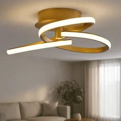 Plafoniere Moderne-Selezionato da Mazzolaluce Plafoniera moderna per soggiorno oro spazzolato led 3000k