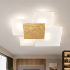 Plafoniere Moderne-Top Light Plafoniera moderna per soggiorno foglia oro rettangolare