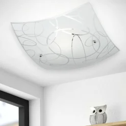 Plafoniere Moderne-Selezionato da Mazzolaluce Plafoniera moderna quadrata in vetro satinato decorato
