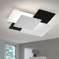 Plafoniere Moderne-Top Light Plafoniera moderna rettangolare vetri nero bianco per soggiorno