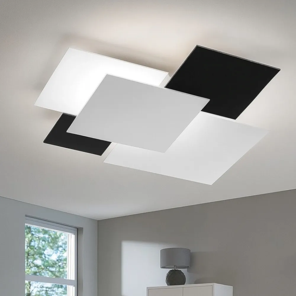 Plafoniere Moderne-Top Light Plafoniera moderna rettangolare vetri nero bianco per soggiorno