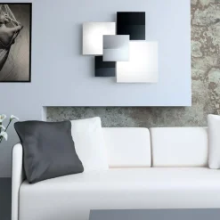 Plafoniere Moderne-Top Light Plafoniera moderna rettangolare vetri nero bianco per soggiorno