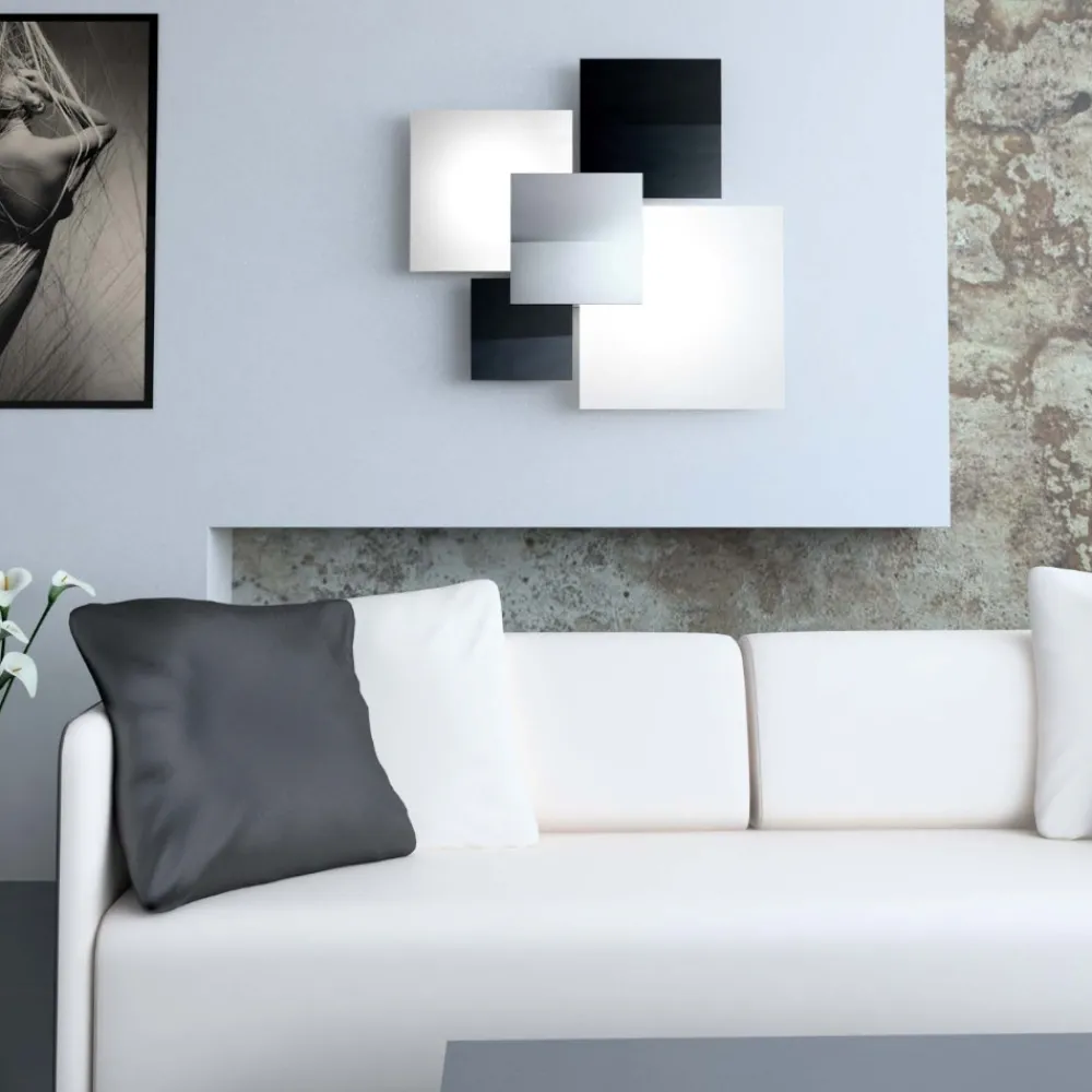 Plafoniere Moderne-Top Light Plafoniera moderna rettangolare vetri nero bianco per soggiorno