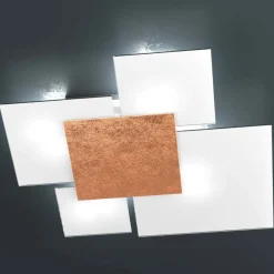 Plafoniere Moderne-Top Light Plafoniera moderna rettangolare vetro biancofoglia rame toplight upgrade