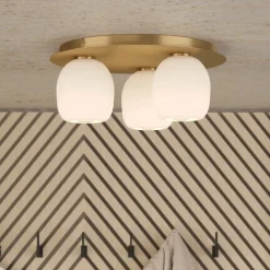 Plafoniere Moderne-Eglo Plafoniera moderna rotonda ottone 3 luci bianche manzanares