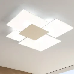 Plafoniere Moderne-Top Light Plafoniera moderna vetri bianchi placca sabbia rettangolare