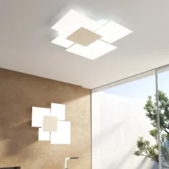 Plafoniere Moderne-Top Light Plafoniera moderna vetri bianchi placca sabbia rettangolare