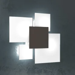 Plafoniere Moderne-Top Light Plafoniera moderna vetri rettangolare bianco marrone per camera da letto